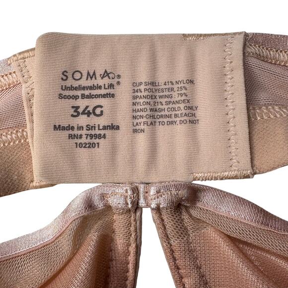 Soma Unbelievable Lift Scoop Balconette Bra 34G Unlined Underwire Adjustable - Picture 7 of 8